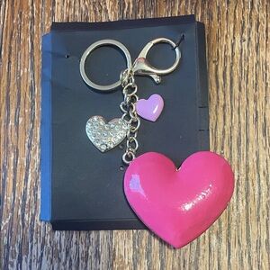 Pink Heart Keychain with Silver Accents